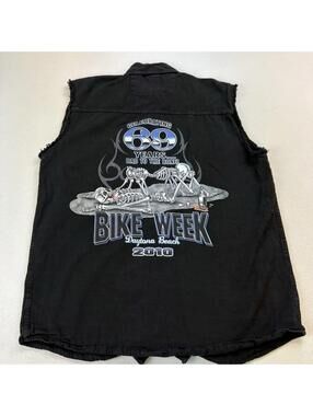 2009 Bike Week 69 Years Skeleton Denim Vest Size Medium Black